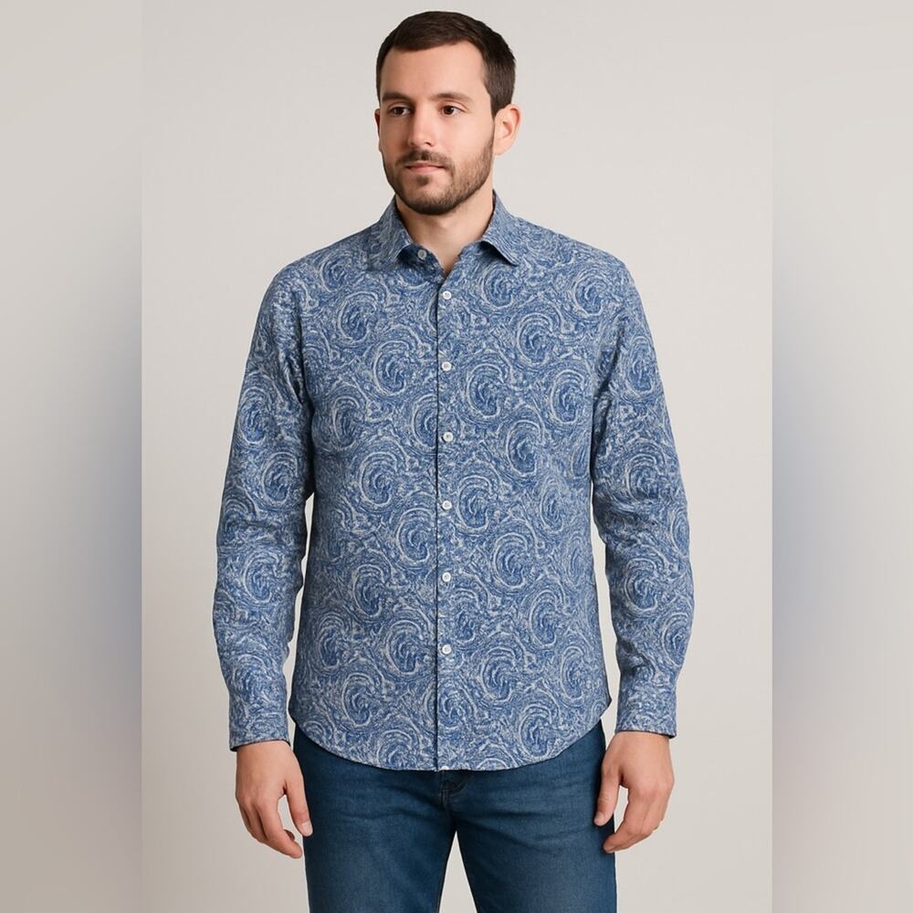 Alan FlusserMen's Blue and purple Paisley Shirt size medium